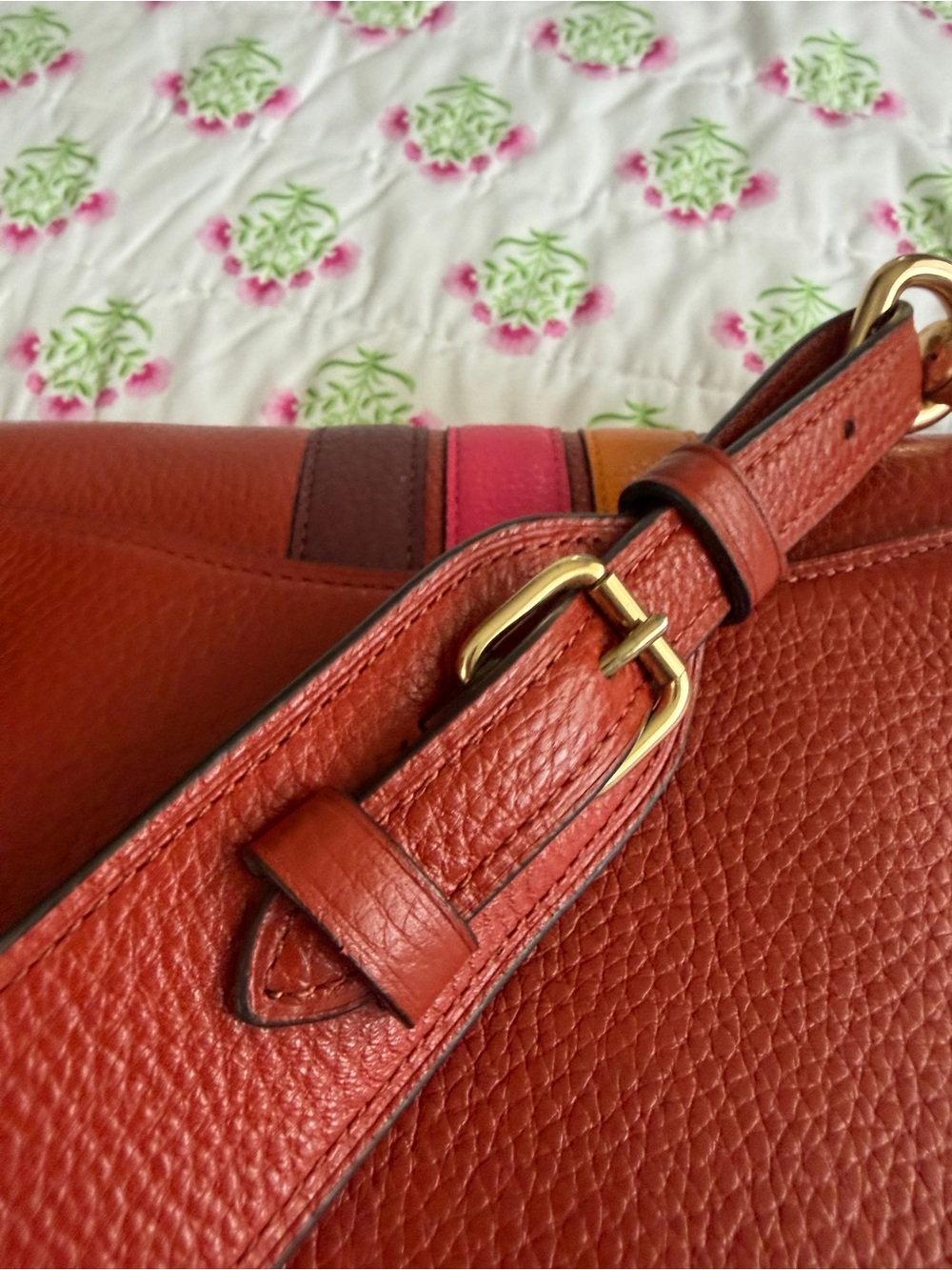 COACH Brown Leather Crossbody with Orange, Pink & Burgundy Stripes-Jes Messenger - Picture 6 of 9